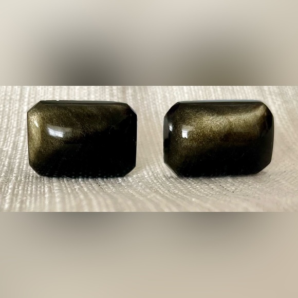 1950’s MCM Retro Vintage 925 Sterling Silver Smoke Obsidian Cufflinks Mexico - Picture 2 of 5
